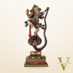 Exquisite Brass Statue of Ganapathi Dancing on Vasuki Naga 26"