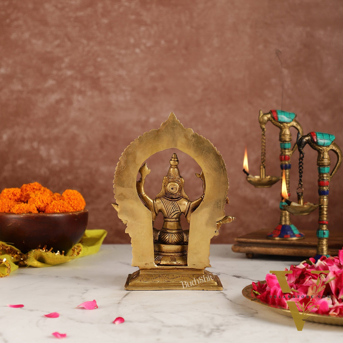 Exquisite Brass Superfine Goddess Varahi Idol with Prabhavali Frame | 8.5" Height