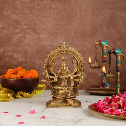 Exquisite Brass Superfine Goddess Varahi Idol with Prabhavali Frame | 8.5" Height