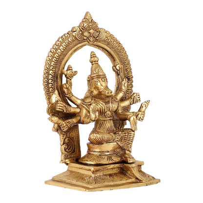 Exquisite Brass Superfine Goddess Varahi Idol with Prabhavali Frame | 8.5" Height