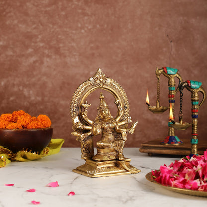 Exquisite Brass Superfine Goddess Varahi Idol with Prabhavali Frame | 8.5" Height