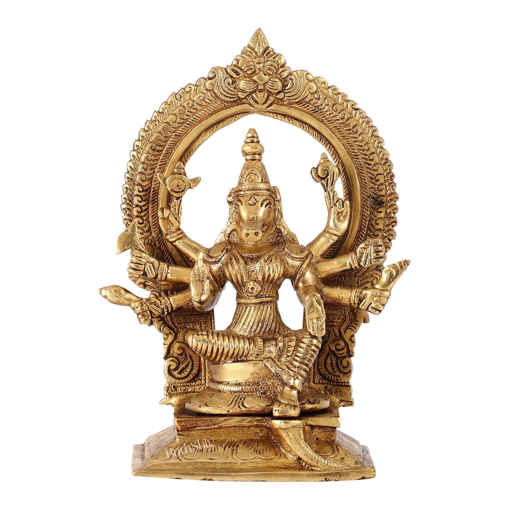 Exquisite Brass Superfine Goddess Varahi Idol with Prabhavali Frame | 8.5" Height