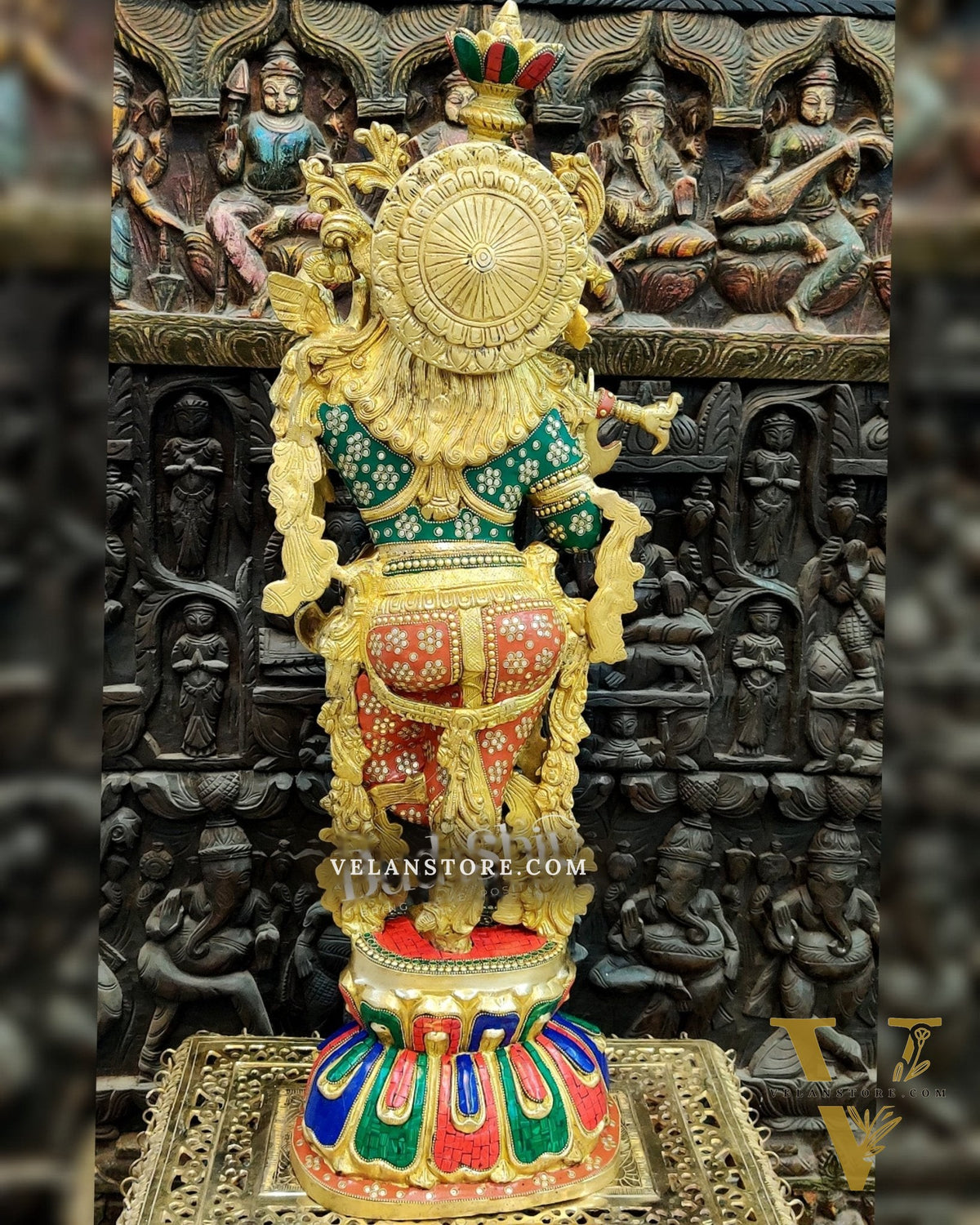 Exquisite Brass Superfine Krishna Statue | Height 36 Inches | Inlay Stonework