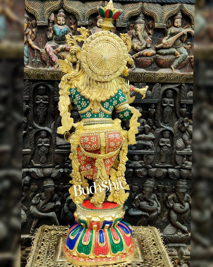 Exquisite Brass Superfine Krishna Statue | Height 36 Inches | Inlay Stonework
