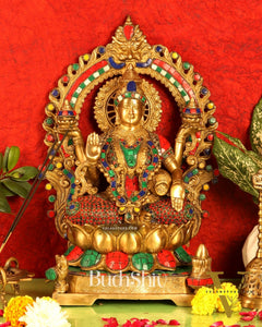 Exquisite Brass Superfine Lakshmi statue with Natural Stones17 "