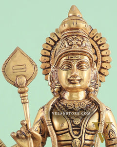 Exquisite Brass Superfine Lord Murugan with Peacock Statue - 16 Inches Tall