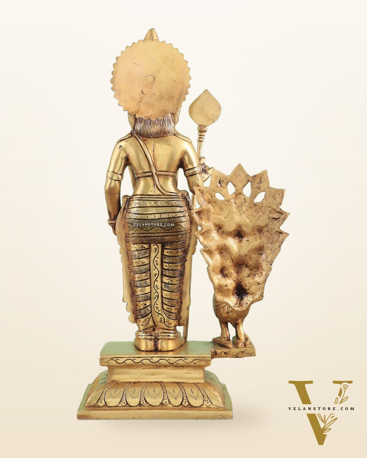 Exquisite Brass Superfine Lord Murugan with Peacock Statue - 16 Inches Tall