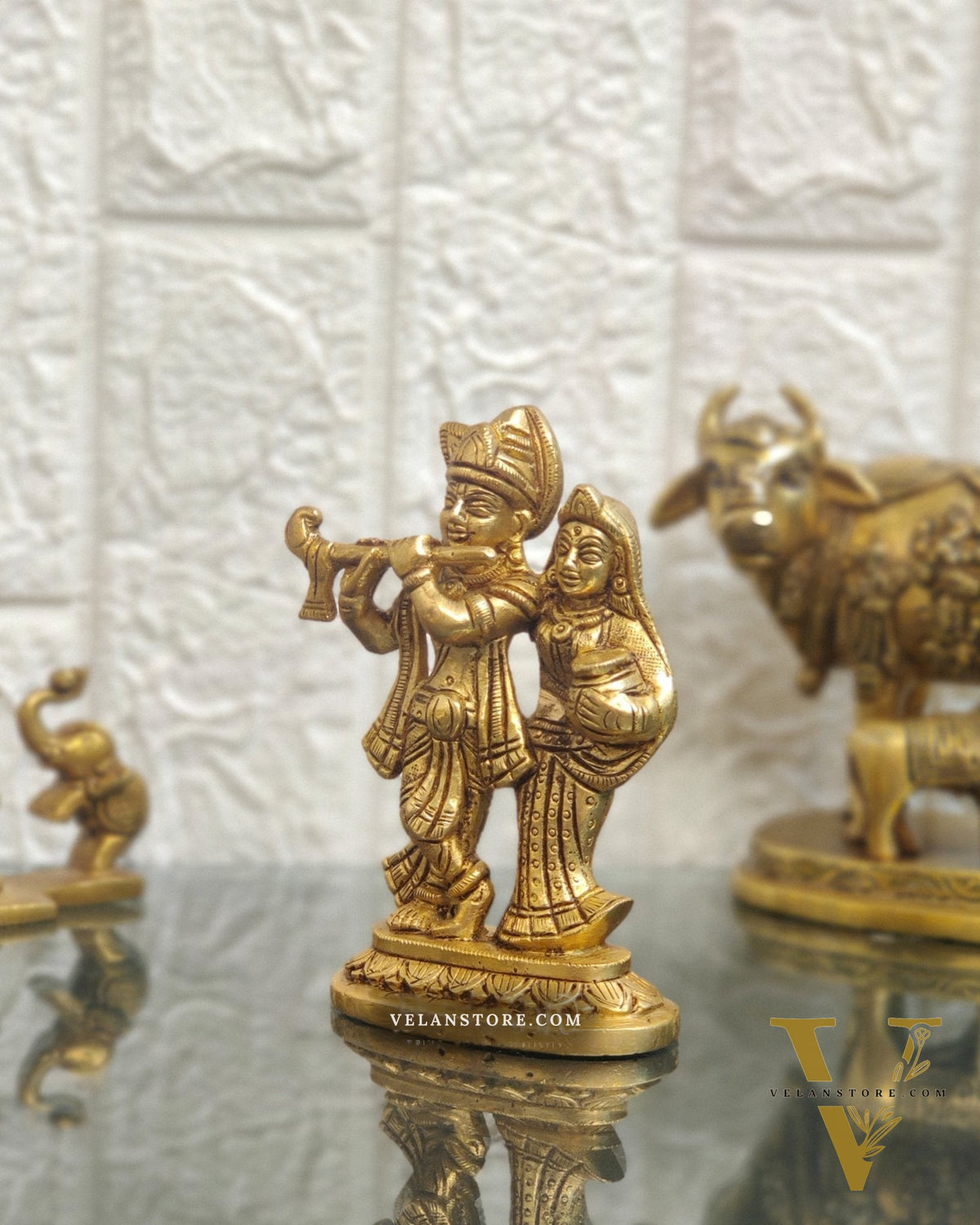 Exquisite Brass Superfine Radha Krishna Idol - 5" Height | Engraved Base