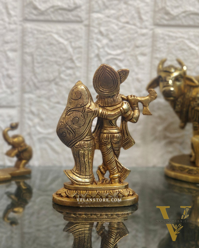 Exquisite Brass Superfine Radha Krishna Idol - 5" Height | Engraved Base
