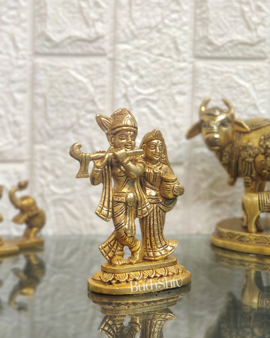 Exquisite Brass Superfine Radha Krishna Idol - 5" Height | Engraved Base