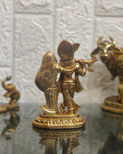 Exquisite Brass Superfine Radha Krishna Idol - 5" Height | Engraved Base