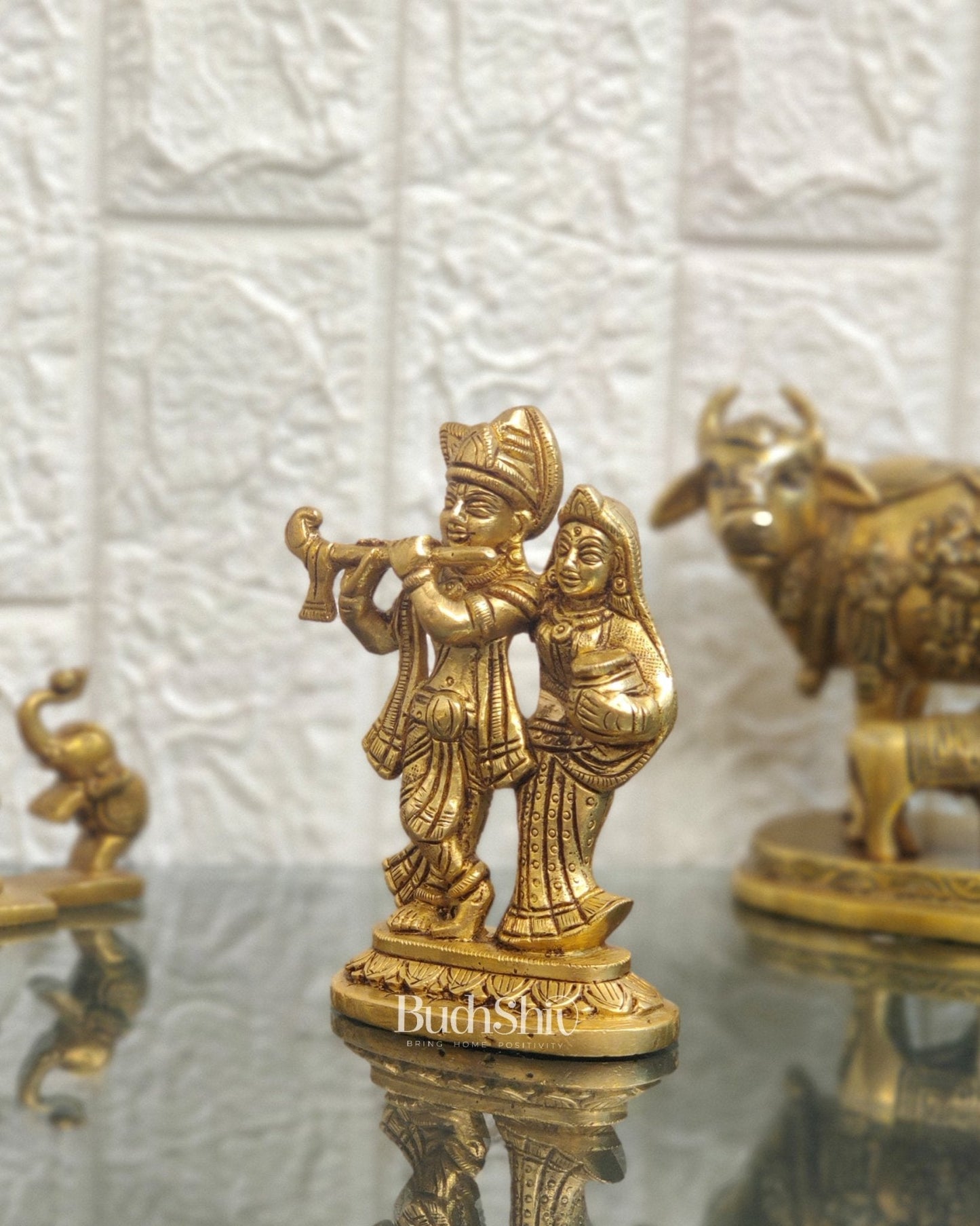 Exquisite Brass Superfine Radha Krishna Idol - 5" Height | Engraved Base