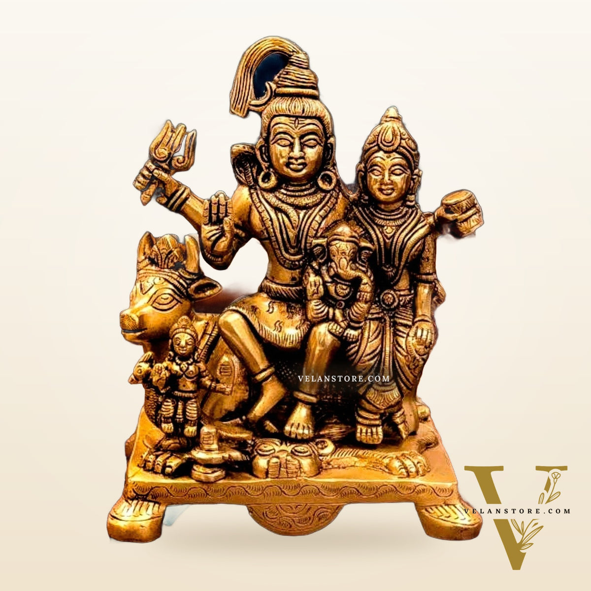 Exquisite Brass Superfine Shiv Parivar on Nandi Idol 8 inch