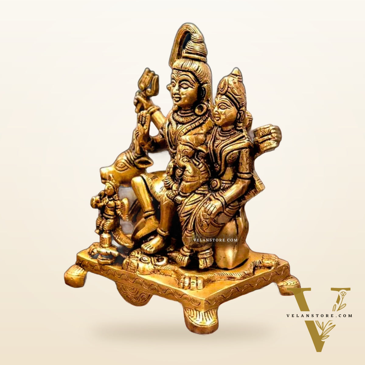 Exquisite Brass Superfine Shiv Parivar on Nandi Idol 8 inch