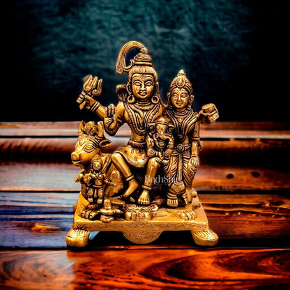 Exquisite Brass Superfine Shiv Parivar on Nandi Idol 8 inch