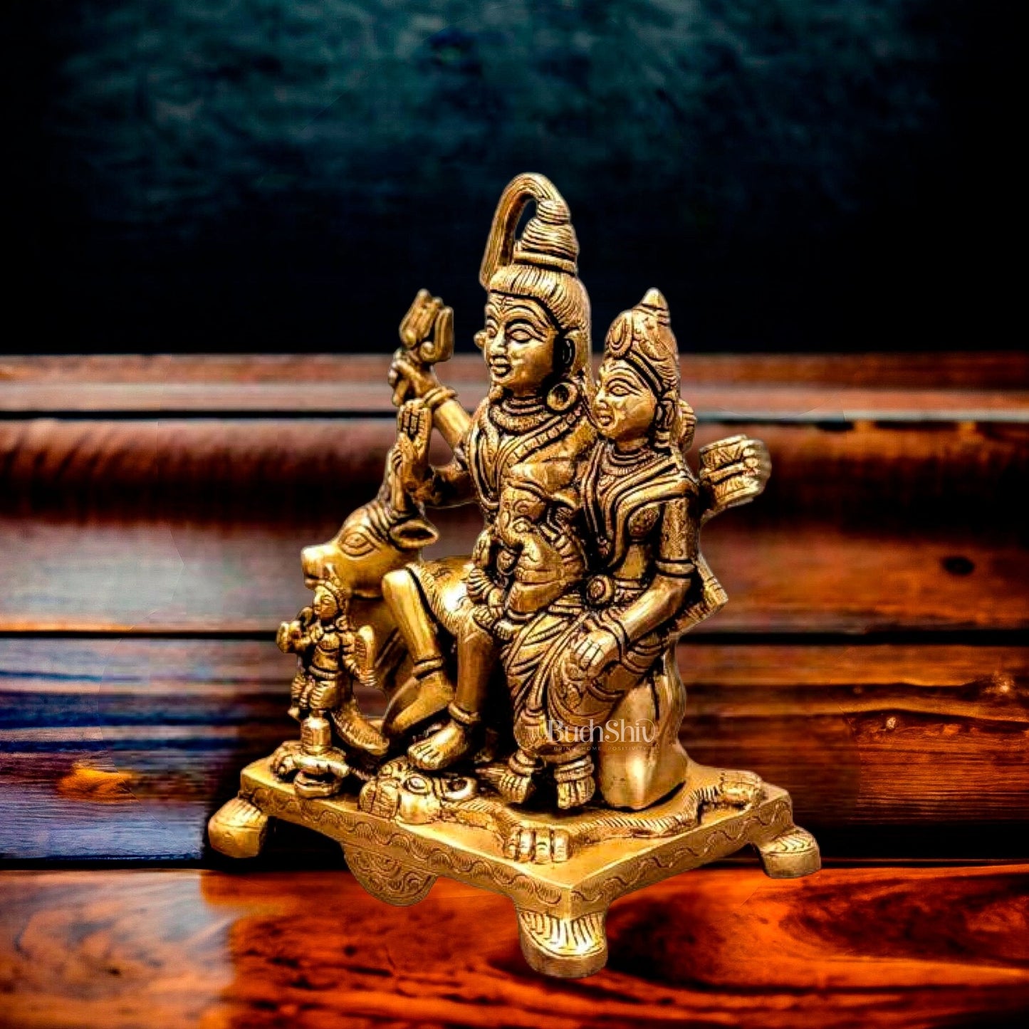 Exquisite Brass Superfine Shiv Parivar on Nandi Idol 8 inch