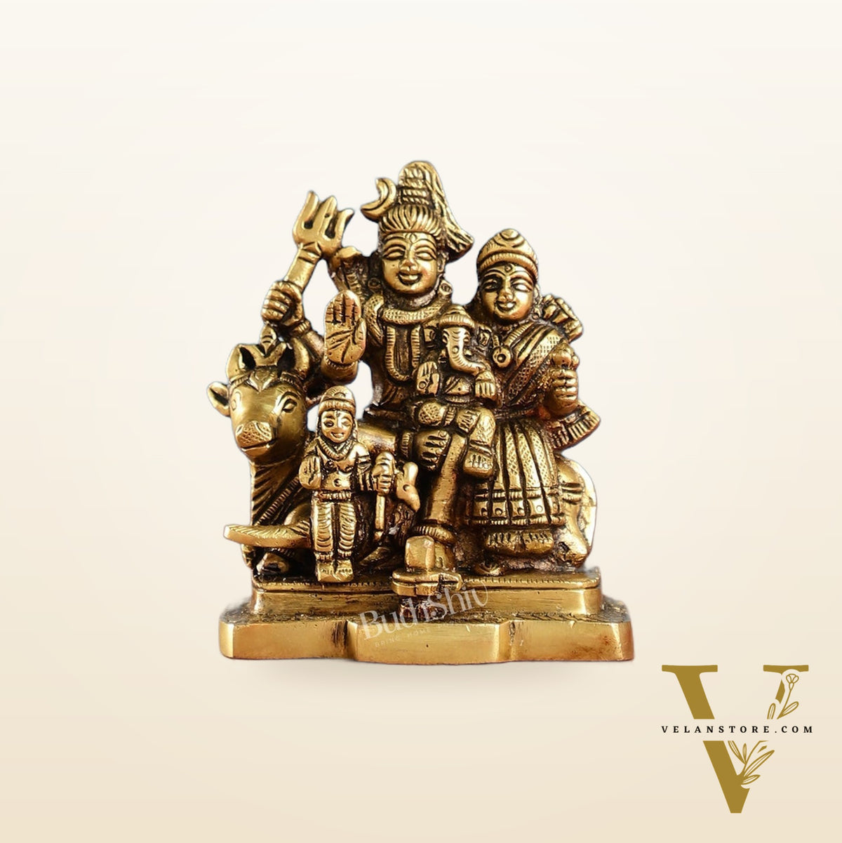 Exquisite Brass Superfine Shiva Parivar Idol | Small Size for Home Temples 4 inch