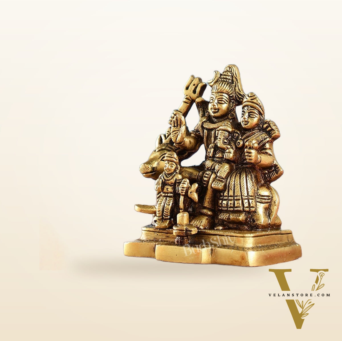 Exquisite Brass Superfine Shiva Parivar Idol | Small Size for Home Temples 4 inch