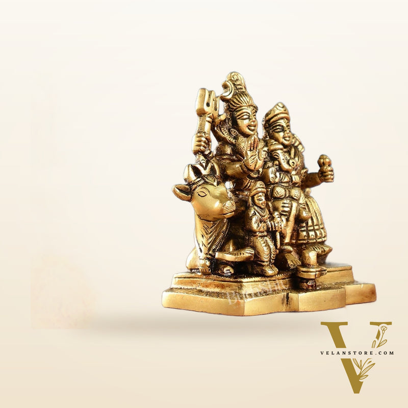Exquisite Brass Superfine Shiva Parivar Idol | Small Size for Home Temples 4 inch