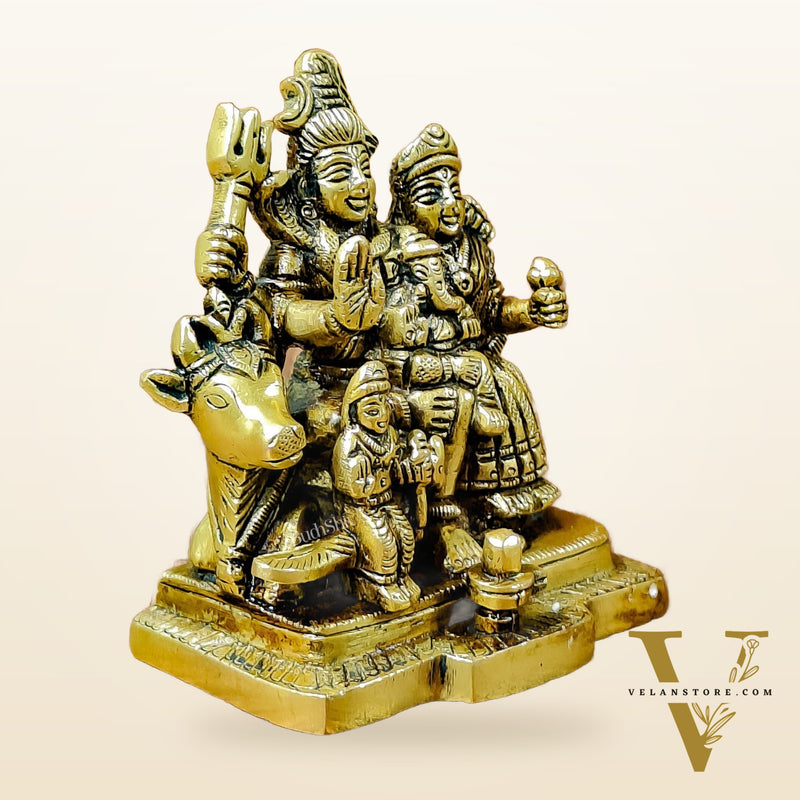 Exquisite Brass Superfine Shiva Parivar Idol | Small Size for Home Temples