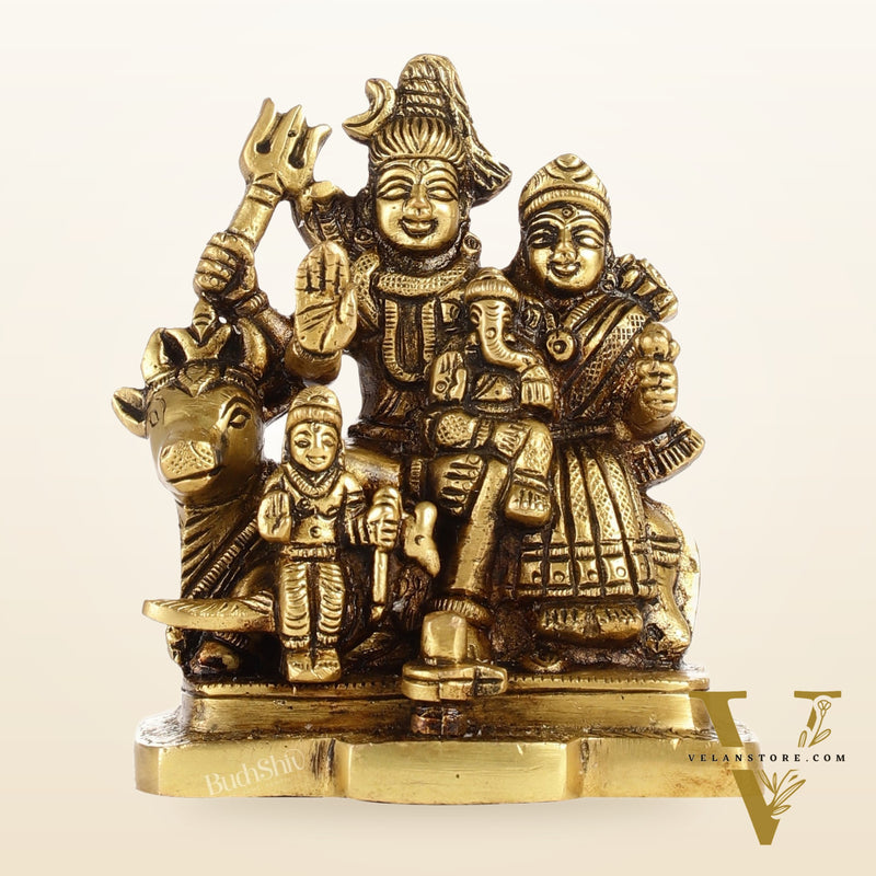 Exquisite Brass Superfine Shiva Parivar Idol | Small Size for Home Temples 4 inch