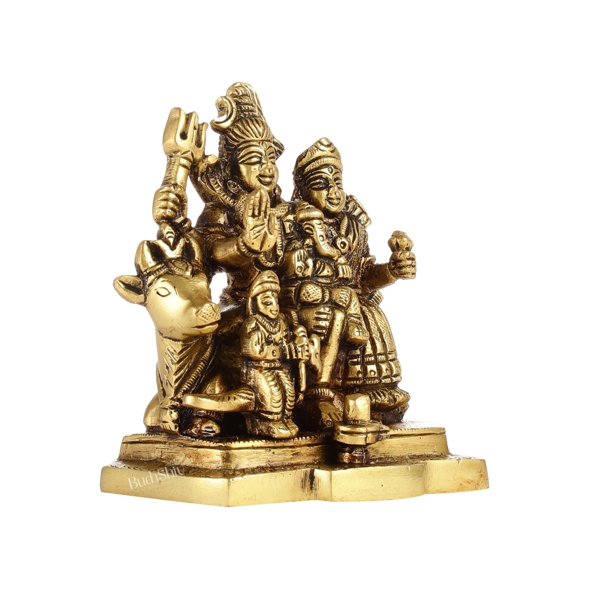 Exquisite Brass Superfine Shiva Parivar Idol | Small Size for Home Temples 4 inch