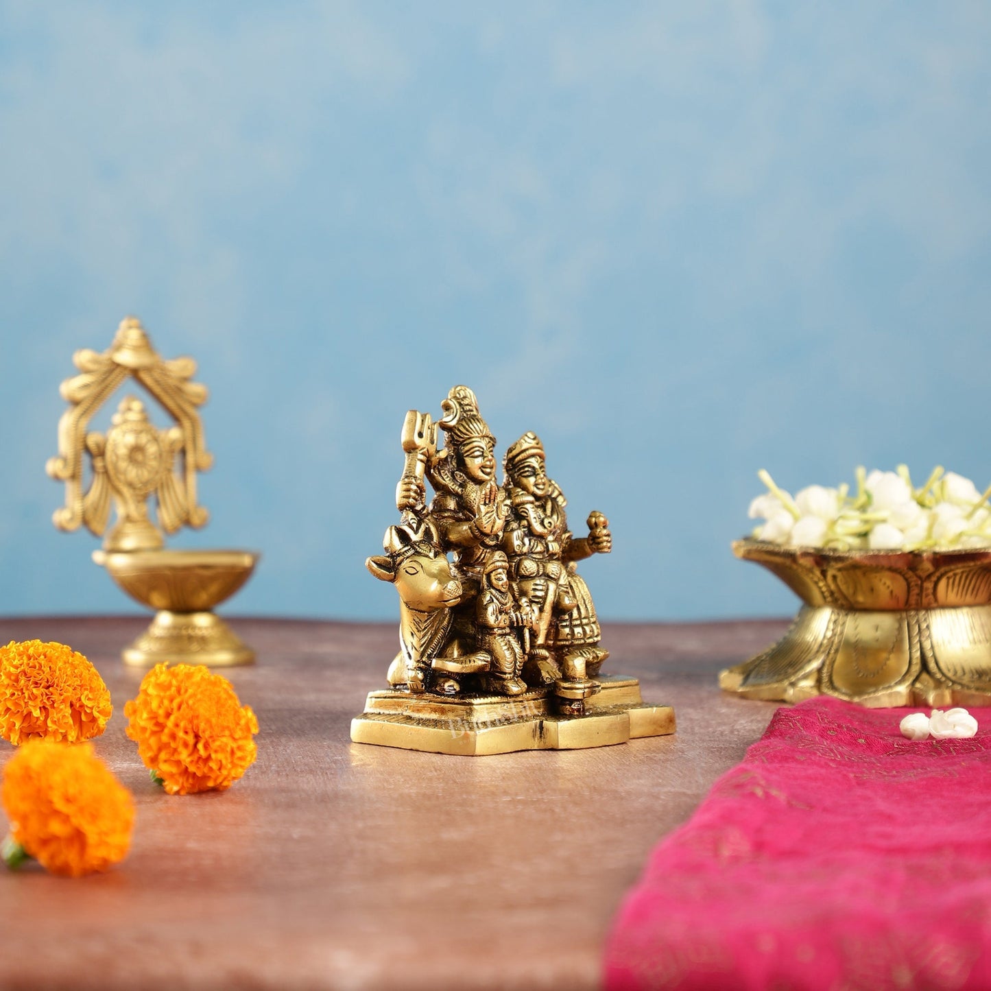 Exquisite Brass Superfine Shiva Parivar Idol | Small Size for Home Temples 4 inch