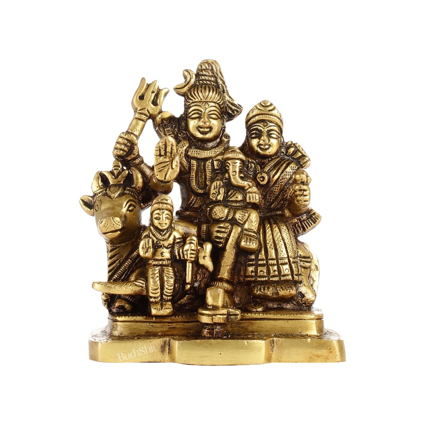 Exquisite Brass Superfine Shiva Parivar Idol | Small Size for Home Temples 4 inch