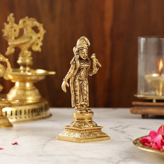 Exquisite Brass Superfine Goddess Andal/godadevi Statue | 6" Height |