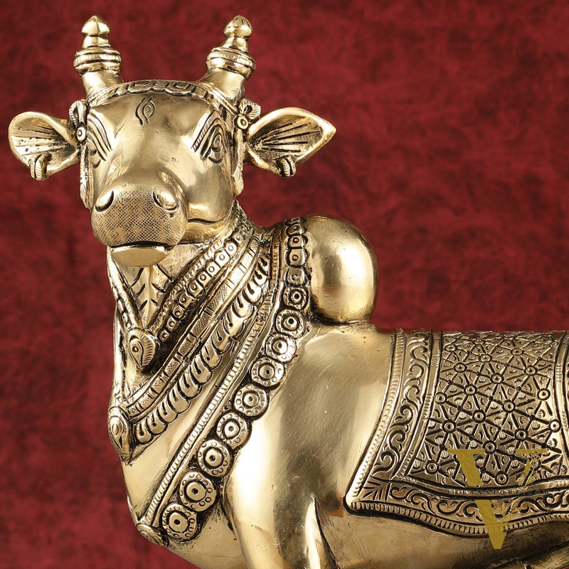 Exquisite Brass Superfine Standing Nandi Idol | 10.5" antique