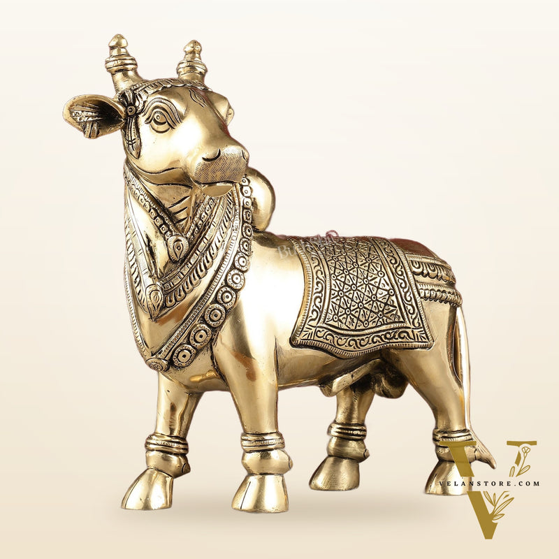 Exquisite Brass Superfine Standing Nandi Idol | 10.5" antique