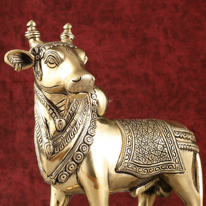 Exquisite Brass Superfine Standing Nandi Idol | 10.5" antique