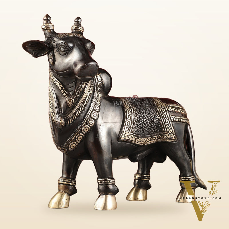 Exquisite Brass Superfine Standing Nandi Idol | 10.5" black