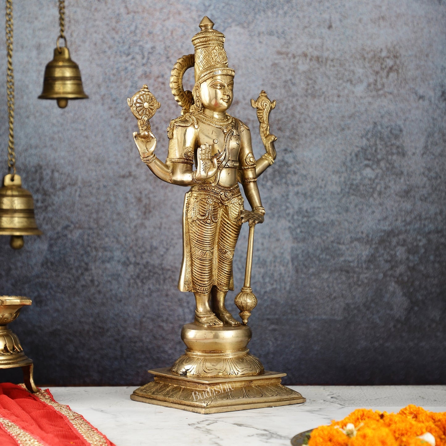 Exquisite Brass Superfine Standing Vishnu Idol | 18" Height |