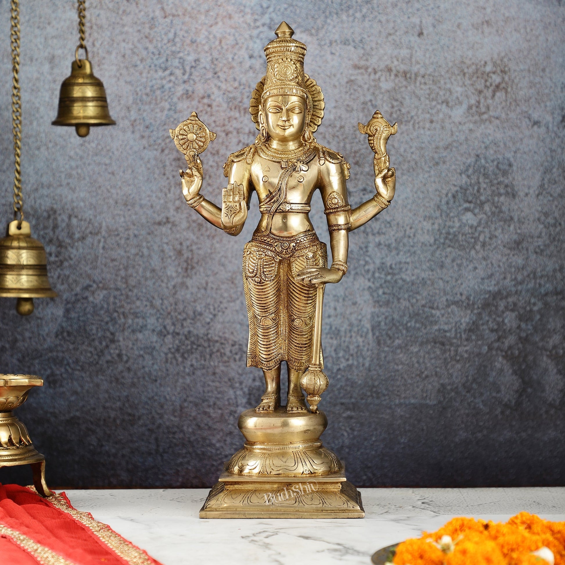 Exquisite Brass Superfine Standing Vishnu Idol | 18" Height |
