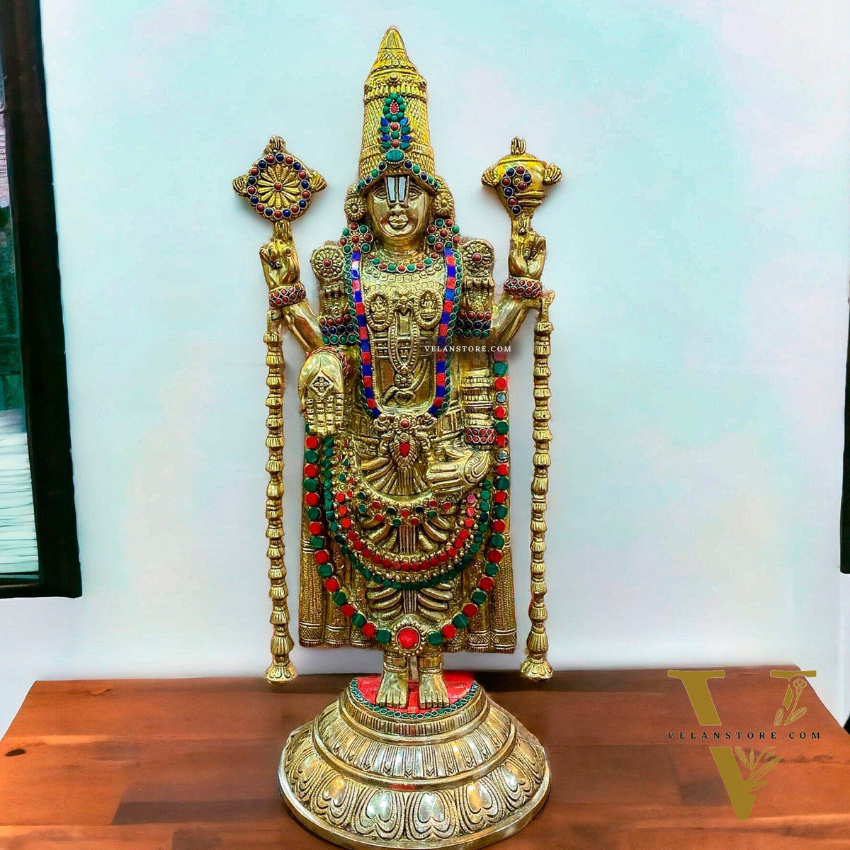 Exquisite Brass Tirupati Balaji Statue with Stonework | 25 inch