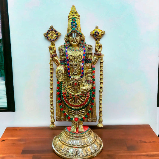 Exquisite Brass Tirupati Balaji Statue with Stonework | 25 inch