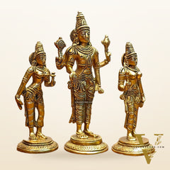 Exquisite Brass Tirupati Balaji with Bhudevi and Sridevi Idol Set -7 inch