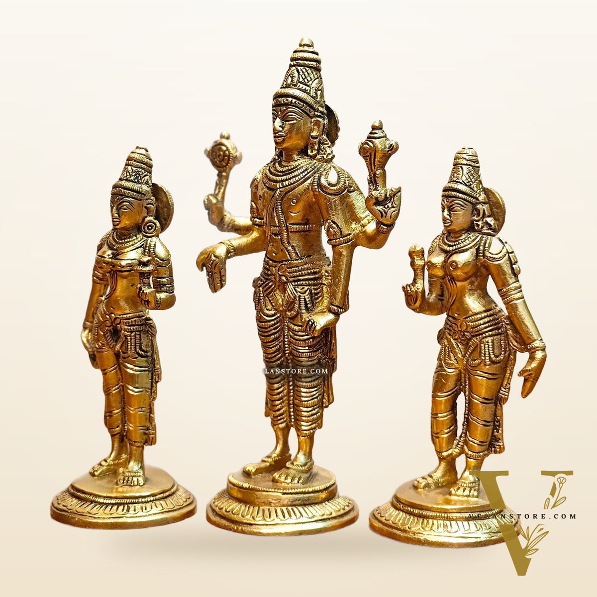 Exquisite Brass Tirupati Balaji with Bhudevi and Sridevi Idol Set -7 inch