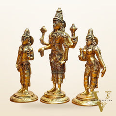 Exquisite Brass Tirupati Balaji with Bhudevi and Sridevi Idol Set -7 inch