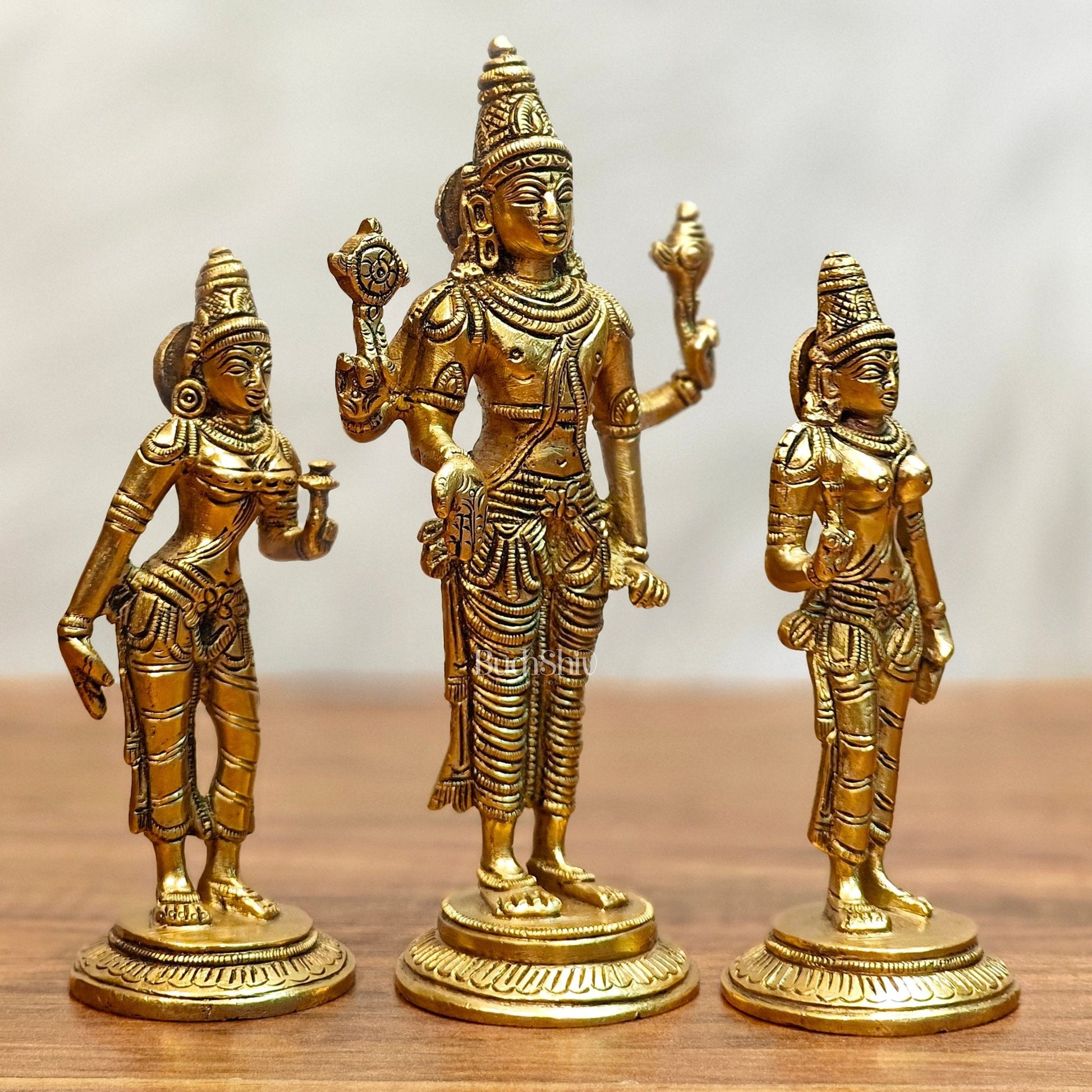 Exquisite Brass Tirupati Balaji with Bhudevi and Sridevi Idol Set -7 inch