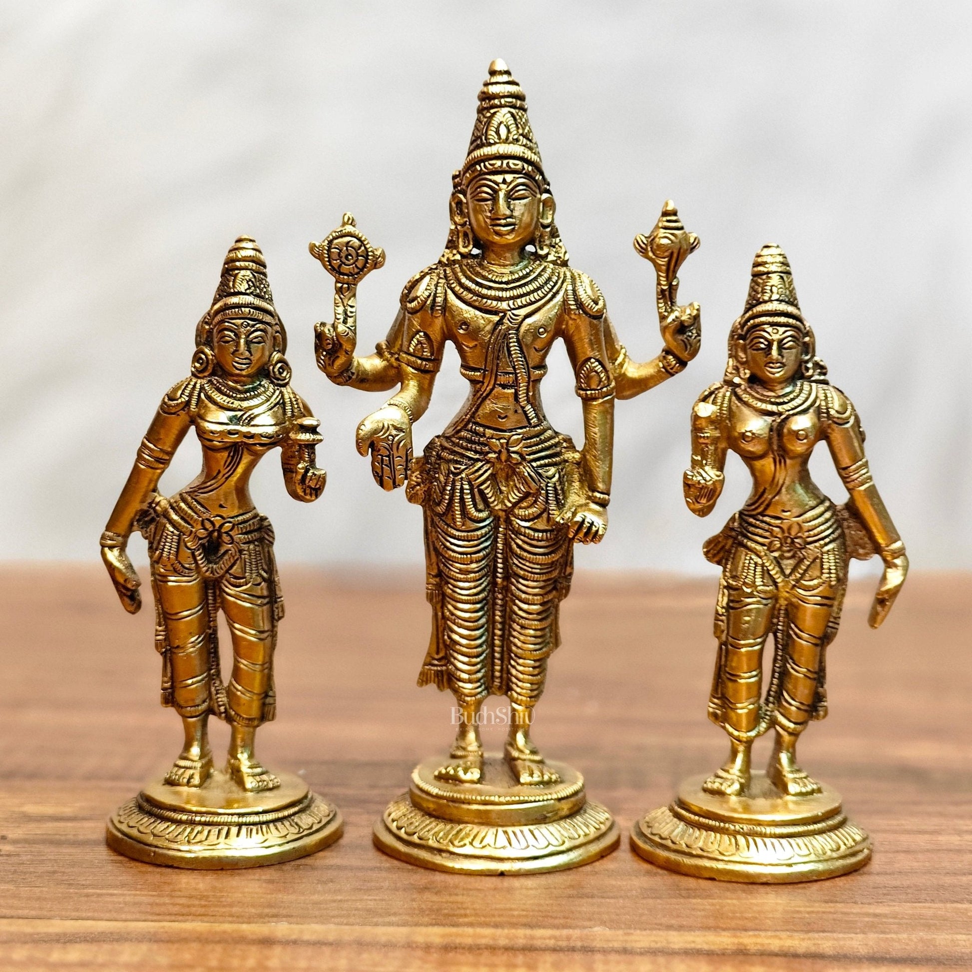 Exquisite Brass Tirupati Balaji with Bhudevi and Sridevi Idol Set -7 inch