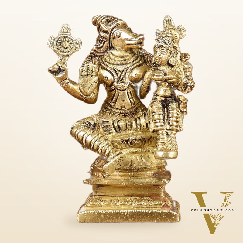 Exquisite Brass Varaha Lakshmi Idol | Height: 4 inch
