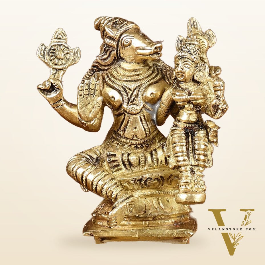 Exquisite Brass Varaha Lakshmi Idol | Height: 4 inch