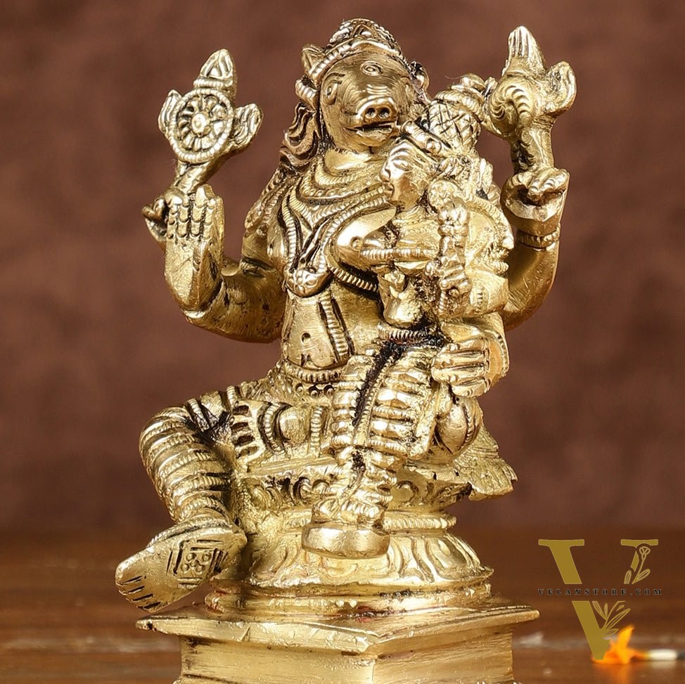 Exquisite Brass Varaha Lakshmi Idol | Height: 4 inch