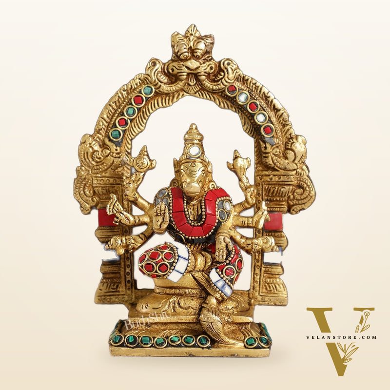 Exquisite Brass Varahi Amman Idol with Frame 6 inch stonework