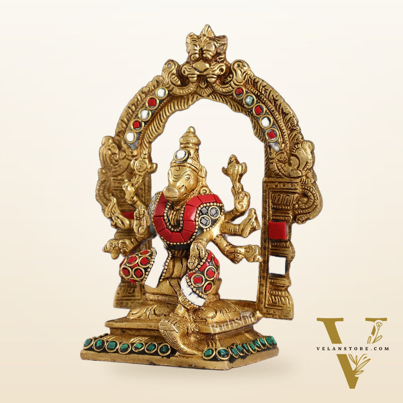 Exquisite Brass Varahi Amman Idol with Frame 6 inch stonework
