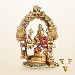 Exquisite Brass Varahi Amman Idol with Frame 6 inch stonework