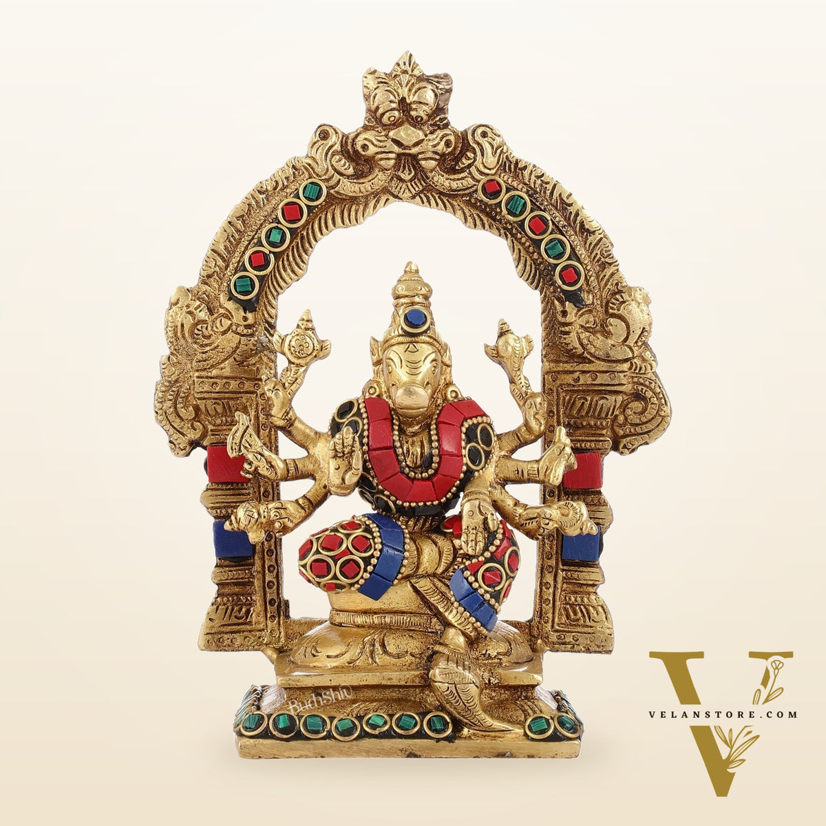 Exquisite Brass Varahi Amman Idol with Frame 6 inch stonework
