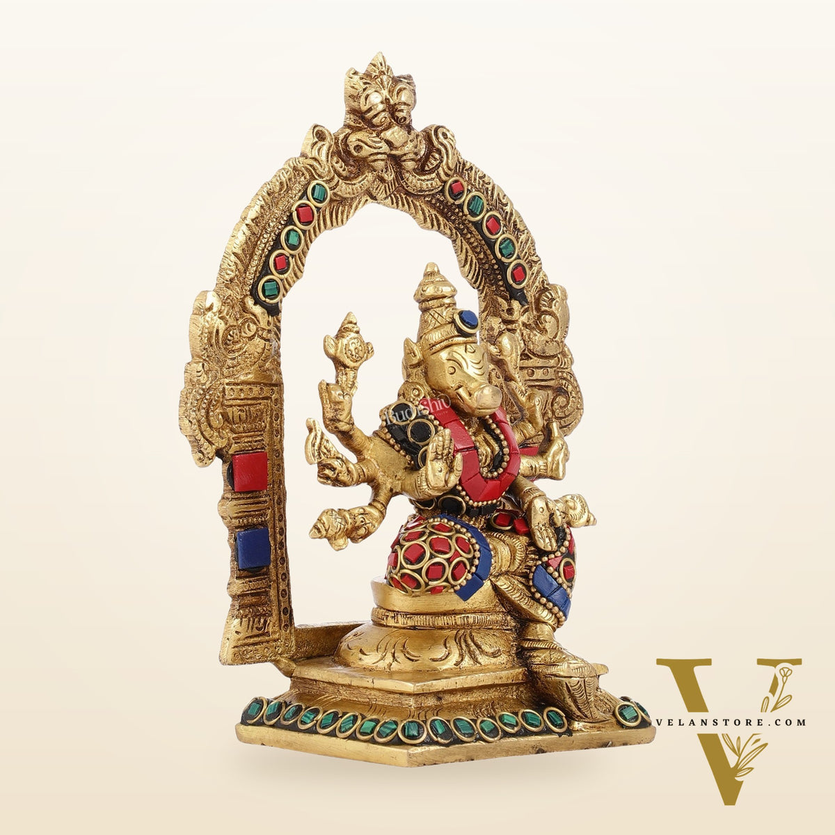 Exquisite Brass Varahi Amman Idol with Frame 6 inch stonework